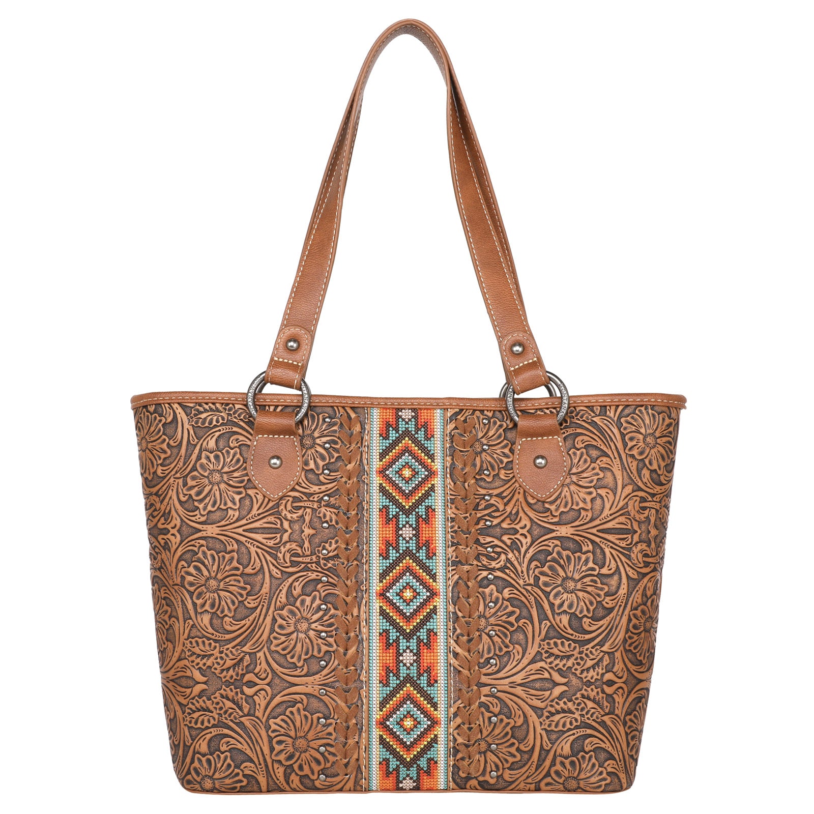 Vintage Boho Brown Leather Bag Styles With Floral Work