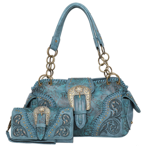 MW823G-8085W Montana West Buckle Collection Concealed Carry Satchel and Wallet -Turquoise