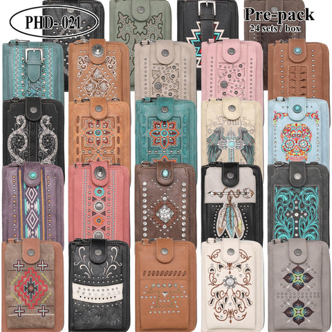 PHD-021 American Bling Phone Wallet/Crossbody Pre-Pack Assorted 24Pcs/Box