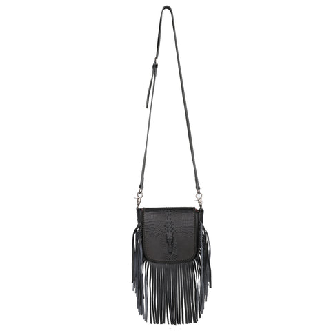 RLC-L160 Montana West Genuine Leather Crocodile Embossed Fringe Crossbody