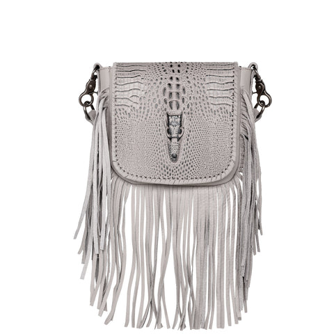 RLC-L160 Montana West Genuine Leather Crocodile Embossed Fringe Crossbody